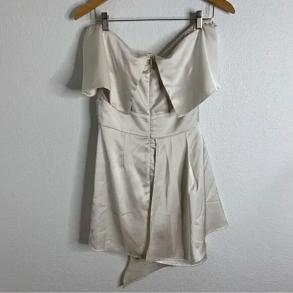 Lulus Always Celebrating Ivory Satin Off The‎ Shoulder Mini Dress Size Small - Picture 5 of 5